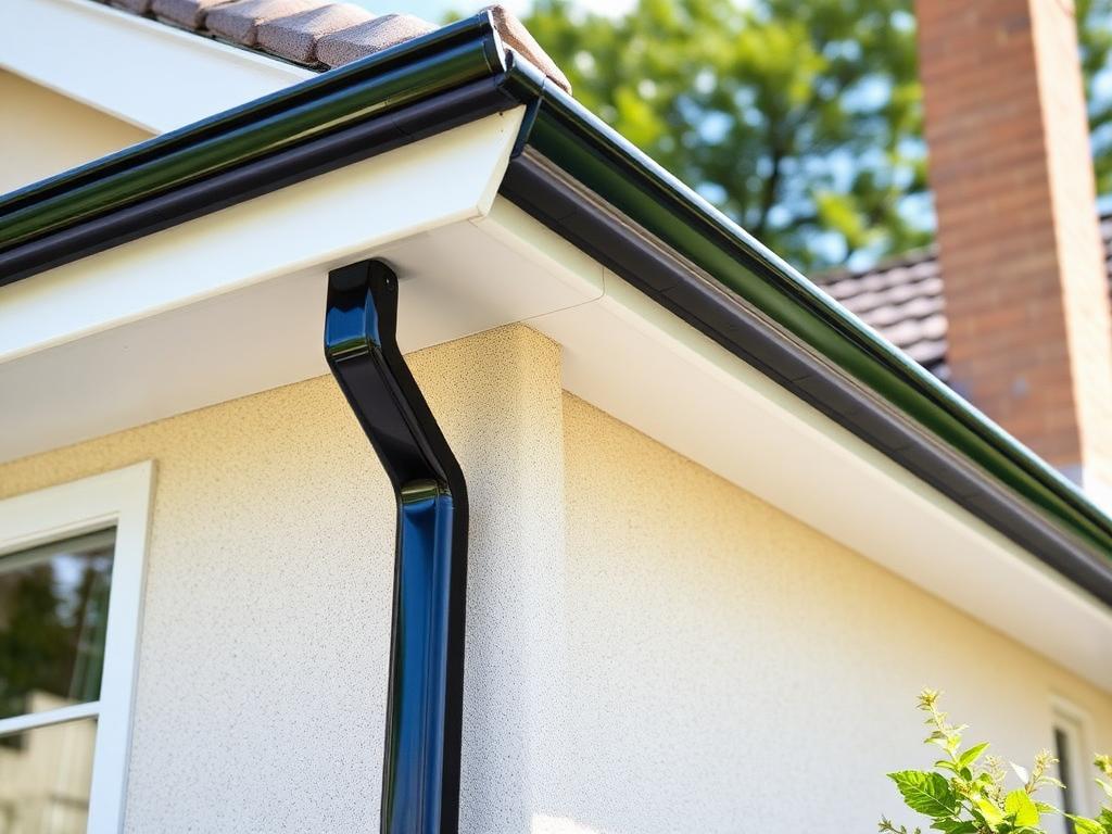 Newly installed black fascia, soffit and guttering on a bungalow in Meath