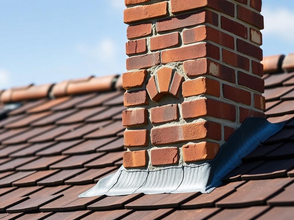 Repointed chimney with new lead flashing on a tiled roof in Louth